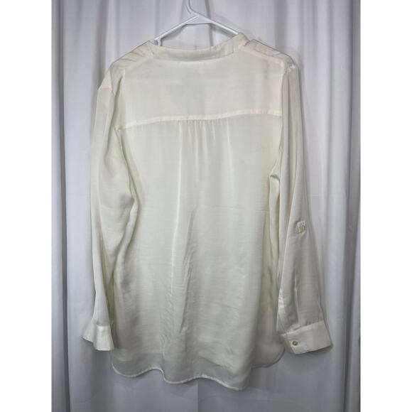 Chico's shirt blouse tunic top women's 12 semi sheer button down  up cream - Picture 13 of 16